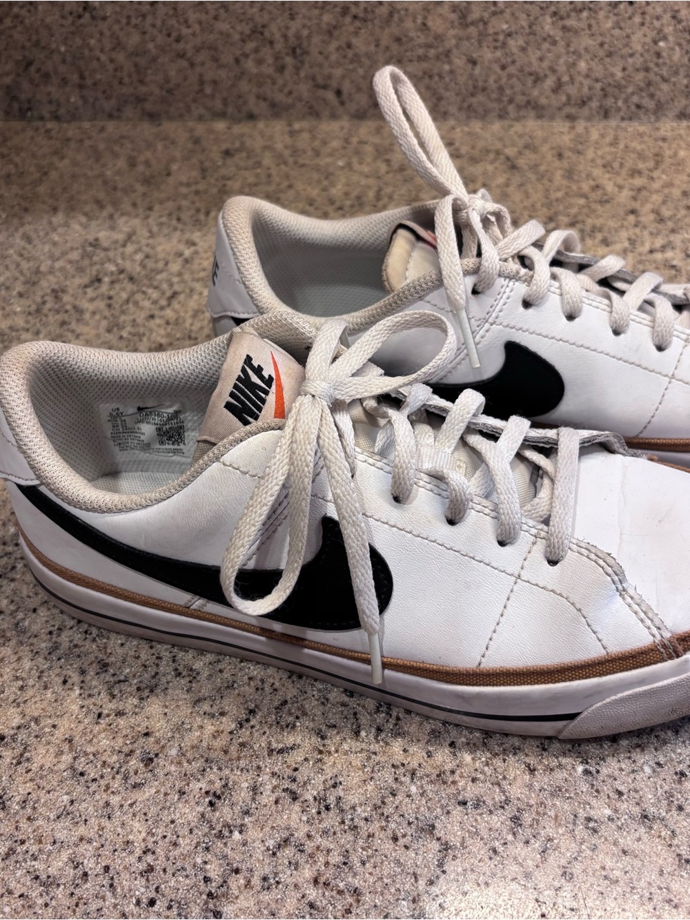 Nike Men’s White Sneakers with Black Swoosh and Tan Accent